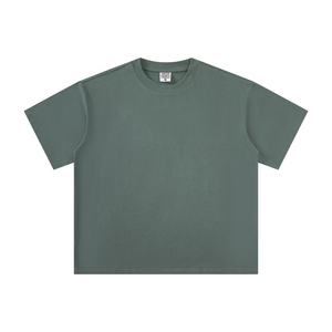 T-shirt tendance pour homme en coton épais, manches courtes, col ample, couleur unie, coupe oversize, avec impression en relief - Product Image 5