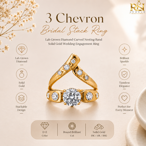 Bague de mariage à trois chevrons |   Bague de fiançailles et de mariage en or massif avec diamant de laboratoire 2 carats, bande incurvée, vente en gros OEM ODM - Product Image 5