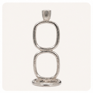 Porte-bougie en aluminium au design moderne, double boucle, finition argentée polie, pour bougies coniques, idéal pour les tables de mariage - Product Image 5