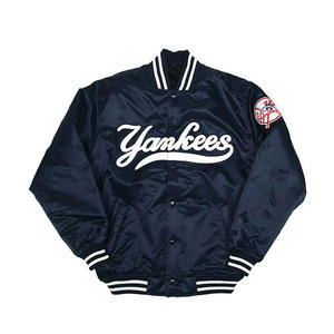 Chaqueta Universitaria Azul Marino Personalizada de Satén para Hombre, Chaqueta Bomber con Logotipo Blanco, Uniforme de Béisbol Letterman al por Mayor, Ropa Deportiva - Product Image 2