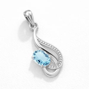 Colgante de topacio azul de corte ovalado chapado en rodio de plata de ley, moderno, al por mayor, hecho a mano, minimalista, regalo para ella, joyería de diciembre - Product Image 1