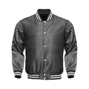 Blouson Bomber Universitaire en Satin Gris Brodé Respirant Écologique Unisexe Sportswear Collège - Product Image 1