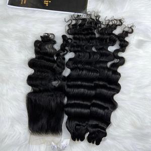 Cheveux vierges vietnamiens de haute qualité, cuticules alignées, lisses comme des baguettes, ondulations profondes, trame double, cheveux humains non traités - Product Image 1