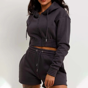 Conjunto Deportivo Casual de Dos Piezas para Mujer, Poliéster/Algodón, Transpirable, con Capucha, Top Corto de Felpa, Pantalones Deportivos para Gimnasio - Product Image 4