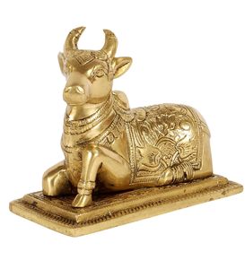 Estatua de Shiva Nandi de latón grabada con loto, de 5 pulgadas, con vaca Nandi sobre base, para templo doméstico, estándar. - Product Image 2