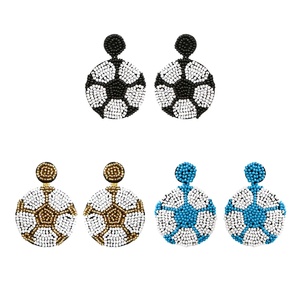 New Stylish Beaded Baseball <b>Earrings</b> Round <b>Red</b> Stitch Game Day Sports Statement Stud <b>Earrings</b> for Women and Girls Sports Events - Product Image 3
