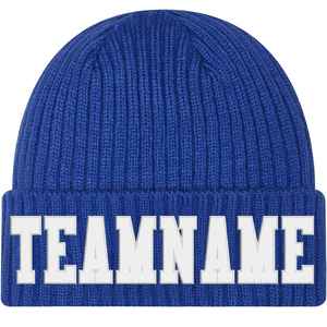 Blue Ribbed Beanie Hat with White Teamname Embroidery Unisex Casual <b>Winter</b> <b>Cap</b> for Adults 56-58CM Head Circumference - Product Image 1