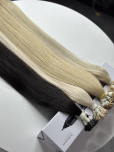 ผมต่อแบบ I-Tip สีออมเบร โคนดำ ปลายบลอนด์ ผมเวอร์จินเวียดนามแบบ Double Drawn ติดกาวเคราติน ขายส่ง - Product Image 3