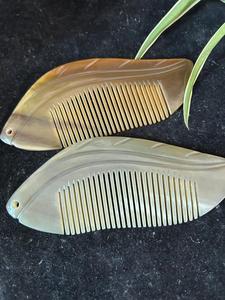 Handmade Eco-Friendly Carved Buffalo Horn Leaf Shape Comb Natural <b>Massage</b> Detangling <b>Hair</b> <b>Brush</b> with Modern Design - Product Image 4