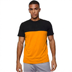 เสื้อยืดแขนสั้นผู้ชาย คอโอ ทรงปกติ ดีไซน์เรียบง่าย สีทูโทน ม่วง-ดำ - Product Image 4