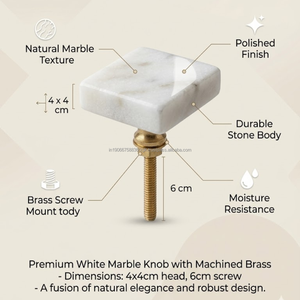 Pomo de Gabinete de Mármol Blanco Natural con Tornillo de Latón, Tirador de Cajón de Cocina, Herraje Moderno de Piedra para Muebles 4x4x6cm - Product Image 4