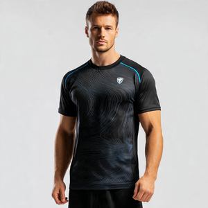 T-shirts de compression pour hommes pour l'entraînement en salle de sport, haute élasticité, séchage rapide, sublimation, t-shirt athlétique imprimé pour hommes, hauts d'entraînement - Product Image 4
