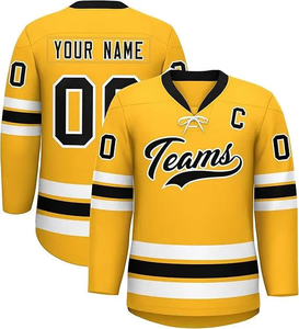 Maillot de hockey jaune personnalisé avec nom et numéro, chemise d'uniforme d'équipe à manches longues, modèle Captain C - Product Image 6