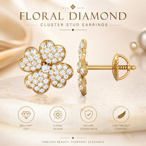 Floral Diamond Cluster <b>Stud</b> <b>Earrings</b> | Flower Shape Gold <b>Earrings</b> with Round Cut Diamonds | Elegant Fine Jewelry Gift for Women - Product Image 5