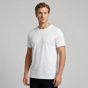 Camiseta de Manga Corta con Cuello Redondo de Algodón Blanco para Hombre, Corte Regular, Tejido de Punto Jersey Informal, Color Sólido, Tela Suave de Verano, Top Informal para Hombre - Product Image 3