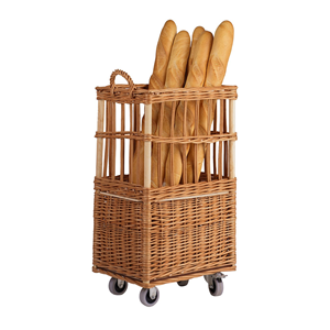 Factory Price Rattan Basket With Wheels, Custom Hand-Woven Supermarket Bread Merchandise Display <b>Trolley</b>, Eco-Friendly Vietnam - Product Image 1