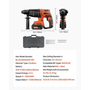 Trapano Tassellatore a Batteria Brushless 20V Leggero con Mandrino SDS Plus da 1 Pollice, Utensile Elettrico a Ioni di Litio 220V - Product Image 2