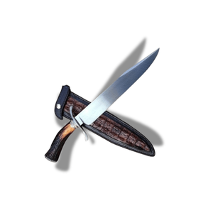 Cuchillo Bowie de Acero de Damasco Hecho a Mano con Punta Clip y Mango de Cuerno de Ciervo, Hoja Fija Forjada para Caza, Supervivencia, Camping, OEM Personalizable - Product Image 1