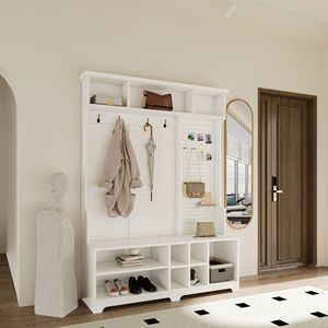 Appendiabiti con panca per scarpe e ripiani a muro Hall albero con pannello per ingresso corridoi e camere da letto - Product Image 3