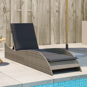 Lettino Prendisole in Rattan PE Grigio 60 x 205 x 73 cm, Sedia Reclinabile da Esterno con Cuscino, Design Contemporaneo - Product Image 1