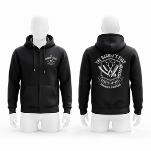 Premium Cotton Polyester Fleece Barber <b>Pullover</b> Hoodie Black Hooded Workwear Custom Screen Print Logo Soft Autumn Windproof - Product Image 1