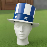 Chapeau haut de forme patriotique en cuir bleu fait main de qualité supérieure, avec étoiles blanches, style festival américain