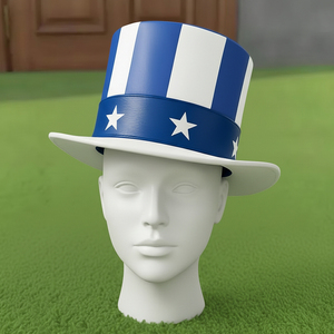 Chapeau haut de forme patriotique en cuir bleu fait main de qualité supérieure, avec étoiles blanches, style festival américain - Product Image 3