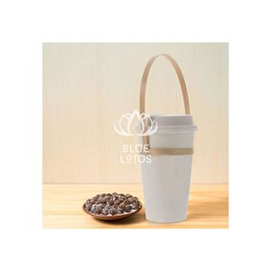Gobelet jetable classique en bambou Blue Lotus avec couvercle et poignée de transport, écologique, pour bubble tea, café, cadeaux promotionnels - Product Image 1