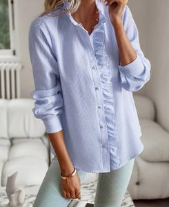 Camisa Casual Elegante de Verano para Mujer, con Cuello Camisero, Manga Raglán, Bordado Vintage, Color Sólido, para Primavera, Otoño y Oficina - Product Image 5