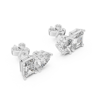 Boucles d'oreilles en diamants de laboratoire taille cœur et taille émeraude 4.00 CTW, certifiées IGI, couleur E, or 14K, clous tendance pour femme, bijoux synthétiques - Product Image 4