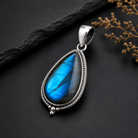 Ha Gems Colgante de Labradorita en Forma de Lágrima con Engaste de Bisel, Bañado en Plata y Platino, Unisex, Nuevo Estilo de Moda, Precio al por Mayor