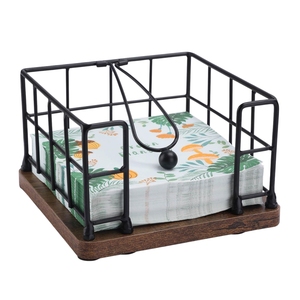 Modern Wood and Metal Wire Napkin Holder Wholesale Rustic Dinner Table Napkin Dispenser <b>Paper</b> <b>Tissue</b> Stand for Restaurant Home - Product Image 6