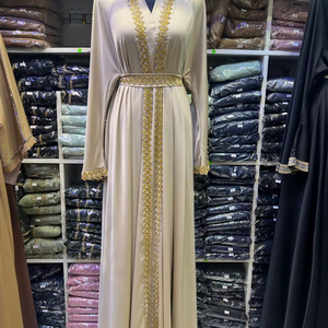 Abaya la plus vendue, style Dubaï, ornée de perles et de sequins, à manches longues, traditionnelle musulmane, faite à la main, pour mariage, respirante, col en V pour femme - Product Image 1