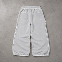 Pantalon de survêtement ample perlé gris chiné en coton à jambe large avec cordon de serrage, bords bruts et poches plaquées, style streetwear OEM ODM