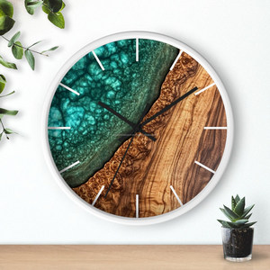 Acacia Wood and Epoxy Resin Wall <b>Clock</b> Abstract Pattern River Style Personalized Quartz Needle Display Wall Mounted By FWE - Product Image 5