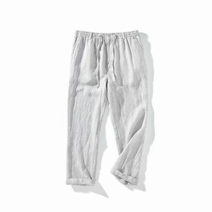 Pantalon décontracté en lin léger sur mesure avec cordon de serrage et taille élastique, 95% lin, 5% coton, pour homme - Product Image 5