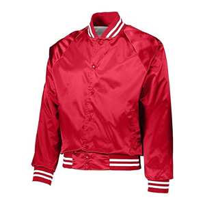 Chaqueta universitaria de satén personalizada para hombre, abrigo de bombardero de béisbol bordado, cuello levantado, botones a presión delanteros, venta al por mayor, OEM/ODM para invierno - Product Image 3