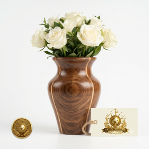 Vase à fleurs en bois de noyer massif fait main, rond et bombé, pour table, support pour fleurs séchées, vente en gros, export B2B, fabricant - Product Image 4