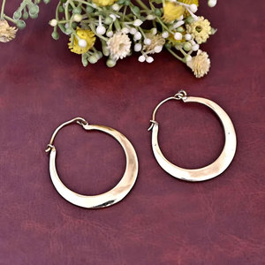 Handmade Gold Hammered Crescent <b>Hoop</b> <b>Earrings</b> Thick <b>Solid</b> Minimalist Boho Statement Jewelry Wholesale by Hari Om Creations - Product Image 2