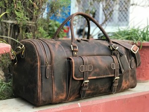 Bolsa de Viaje de Cuero de Grano Completo Hecha a Mano, Estilo Vintage, Bolsa de Fin de Semana, Gran Capacidad, con Cierre, para Hombre y Mujer - Product Image 5