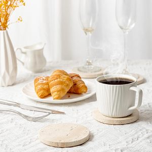 Juego de Posavasos de Piedra de Travertino Natural Hechos a Mano con Base de Corcho, Posavasos Redondos para Mesa de Café, Decoración del Hogar - Product Image 5