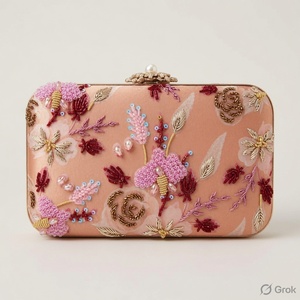 Pochette de soirée brodée florale et perlée avec bandoulière, ornée de cristaux et de perles, pour mariée et demoiselles d'honneur, capacité jusqu'à 1L - Product Image 3