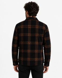 Men black brown plaid shirt <b>jacket</b> checkered <b>flannel</b> overshirt casual winter shacket premium outerwear stylish men button - Product Image 3