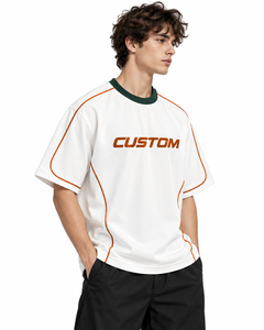 T-shirt blanc surdimensionné personnalisé en gros, unisexe, en coton, avec passepoil contrastant, épaules tombantes, style streetwear, vêtements à marque privée - Product Image 6