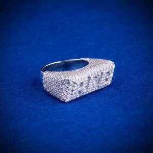 925 <b>Silver</b> <b>Men's</b> Round Cut Moissanite Hip-hop Jewelry Pave Setting for Certified Rhodium Plated Letter <b>Ring</b> - Product Image 3