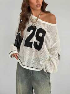 Haut en jersey tricoté surdimensionné à manches longues, respirant, avec motif numérique, style streetwear décontracté, faible MOQ, vente en gros OEM - Product Image 5