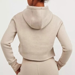 Breathable Polyester Cotton Fleece Long Sleeve Hooded Women Sweatshirt Custom Solid Pullover <b>Crop</b> <b>Top</b> Hoodie - Product Image 4