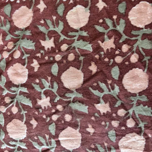 Tela de Algodón con Estampado Floral en Bloque, Color Marrón Óxido, Tela de Algodón con Estampado Floral Rústico - Product Image 2