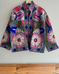 Veste florale brodée à la main en velours ethnique Suzani | Vêtements d'extérieur bohème Duster | Veste de déclaration artisanale - Product Image 3