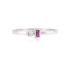 แหวนทองคำขาว 14K สไตล์อาร์ตเดโค Toi Et Moi ประดับทับทิมทรงหัวใจและเพชร - Product Image 2
